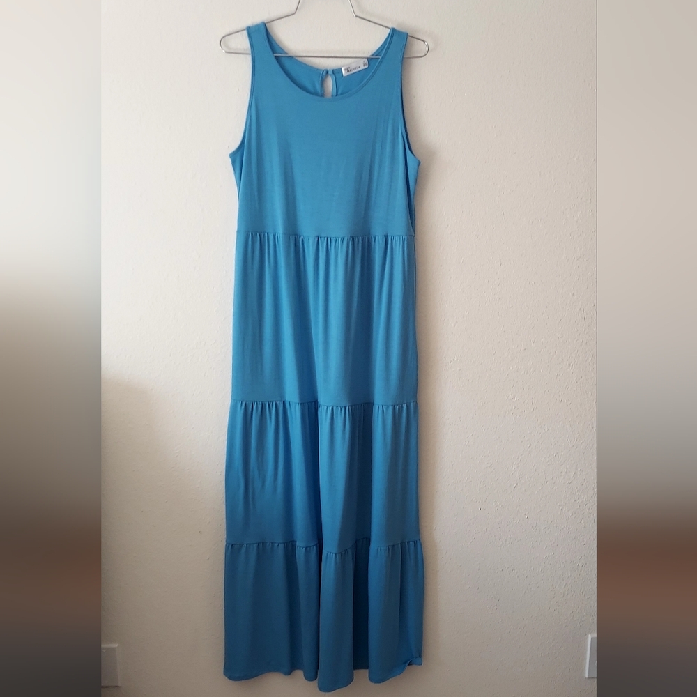 89th + Madison S/P Sleeveless Blue Maxi Summer Tiered Dress